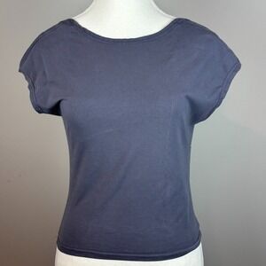ForeFair Womens Grey‎ Open Back Sexy Short Sleeve Cotton Stretch Tee Size Large